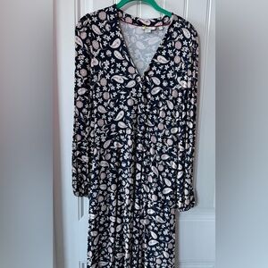 Boden Dark Blue and White Patterned Midi Dress